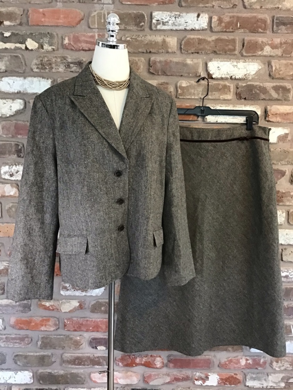 COVINGTON Women's Brown Tweed Wool Skirt Blazer Suit Set 18 - Picture 3 of 6
